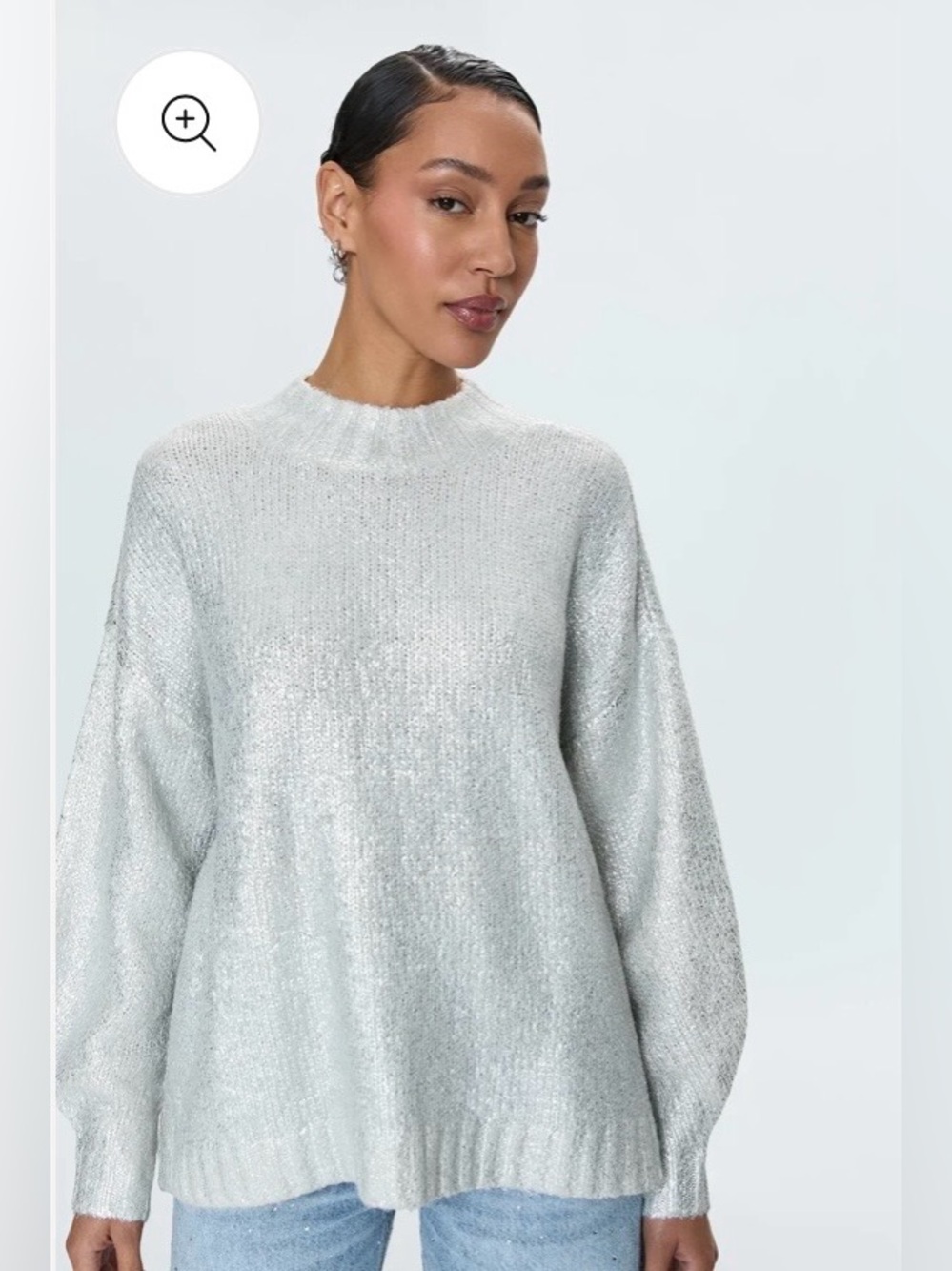 HP! Pistola Carlen Snow Disco Silver Metallic Crewneck Knit Sweater Size Medium